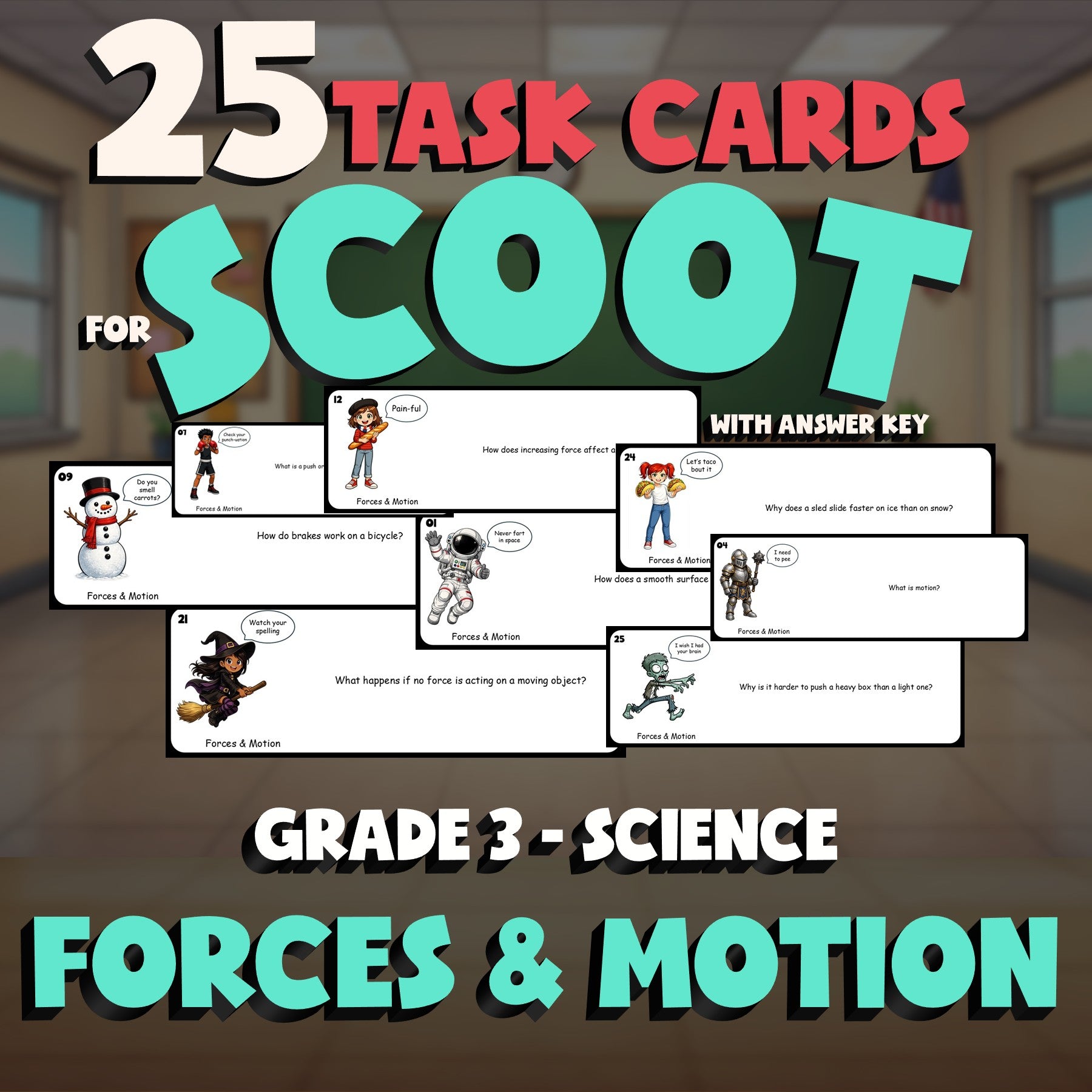 Forces & Motion SCOOT TASK CARDS Science Game - No Prep Grade 3 Review Activity