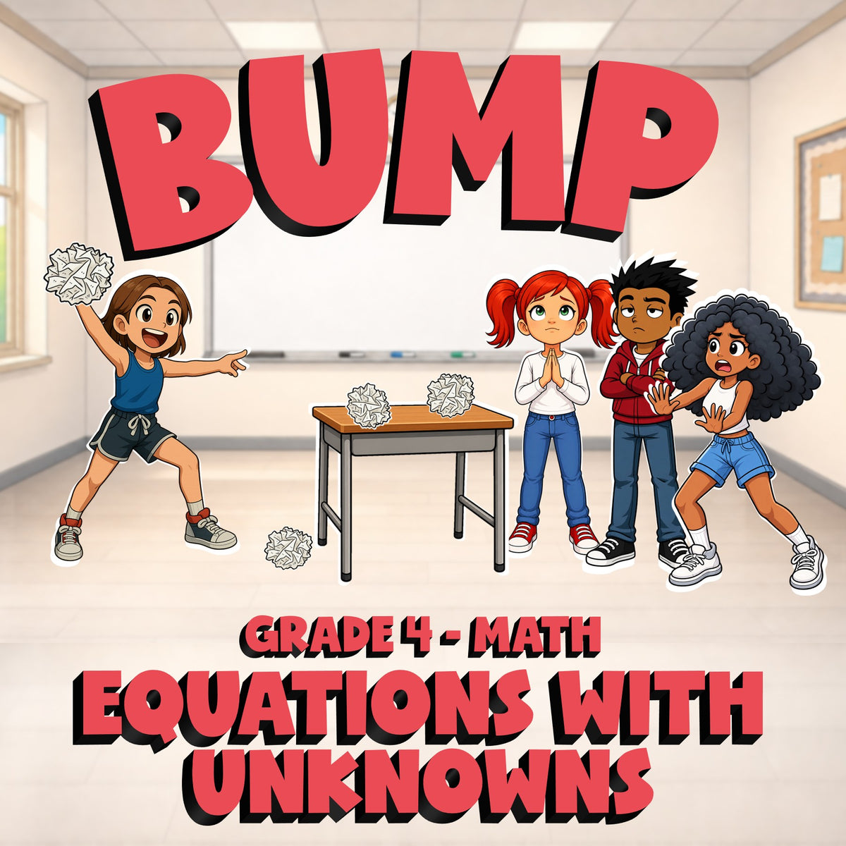Equations with Unknowns BUMP Math Game - No Prep Grade 4 Review Activity