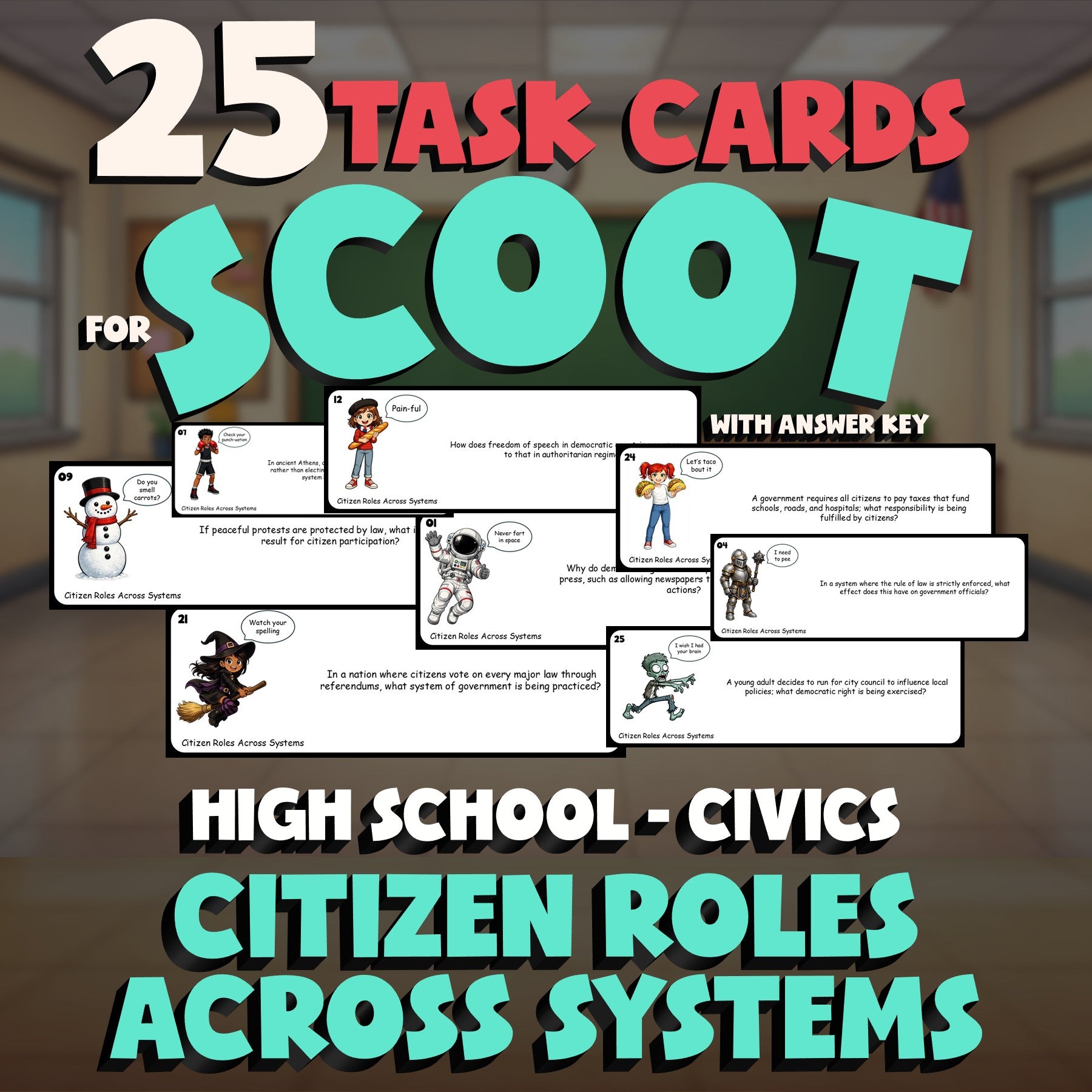 Citizen Roles Across Systems SCOOT TASK CARDS Civics Game - No Prep Review