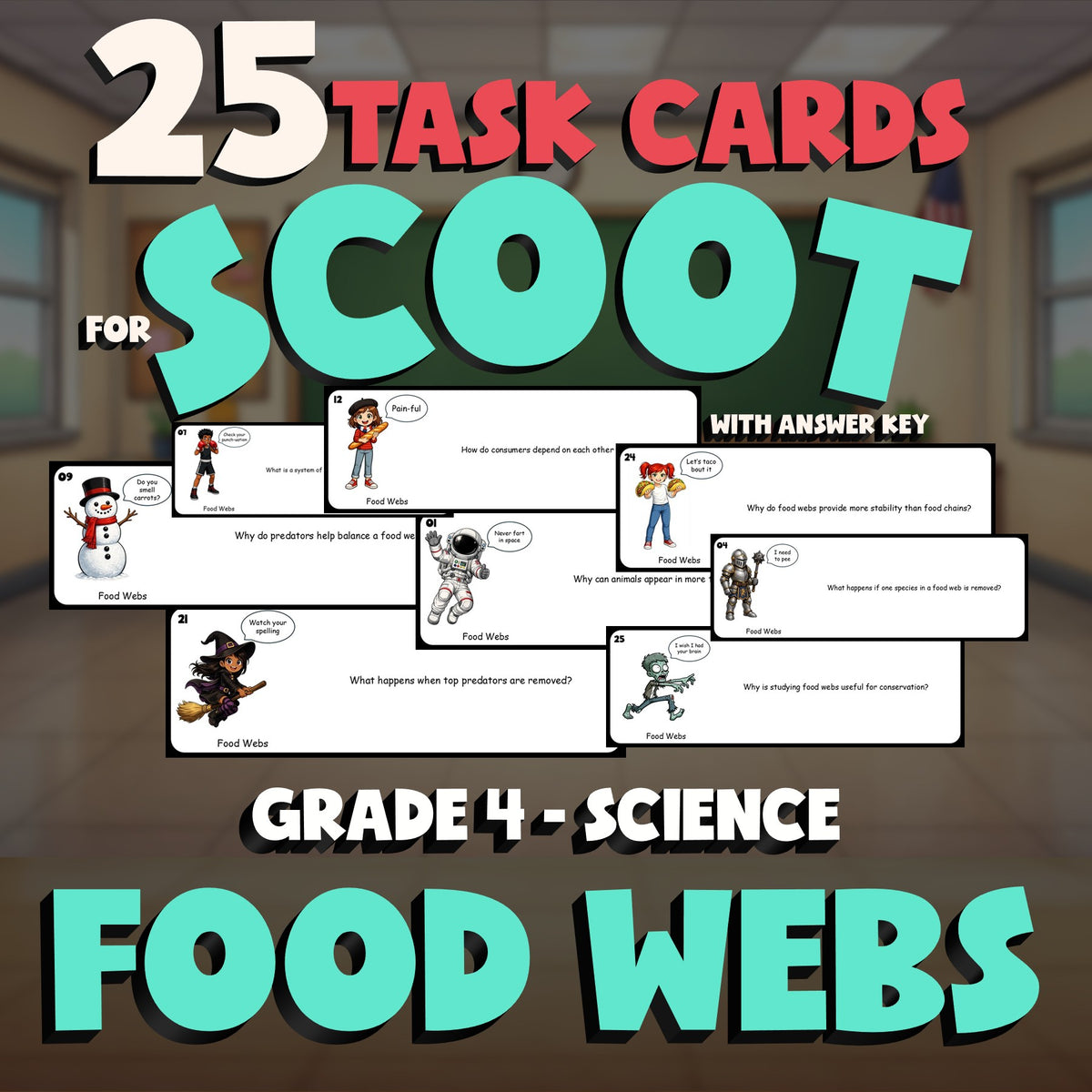 Food Webs SCOOT TASK CARDS Science Game - No Prep Grade 4 Review Activity