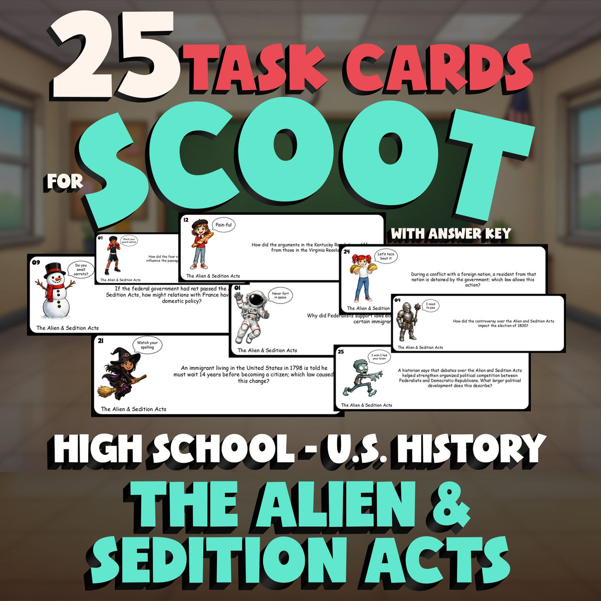 The Alien & Sedition Acts SCOOT TASK CARDS U.S. History Game - No Prep Review