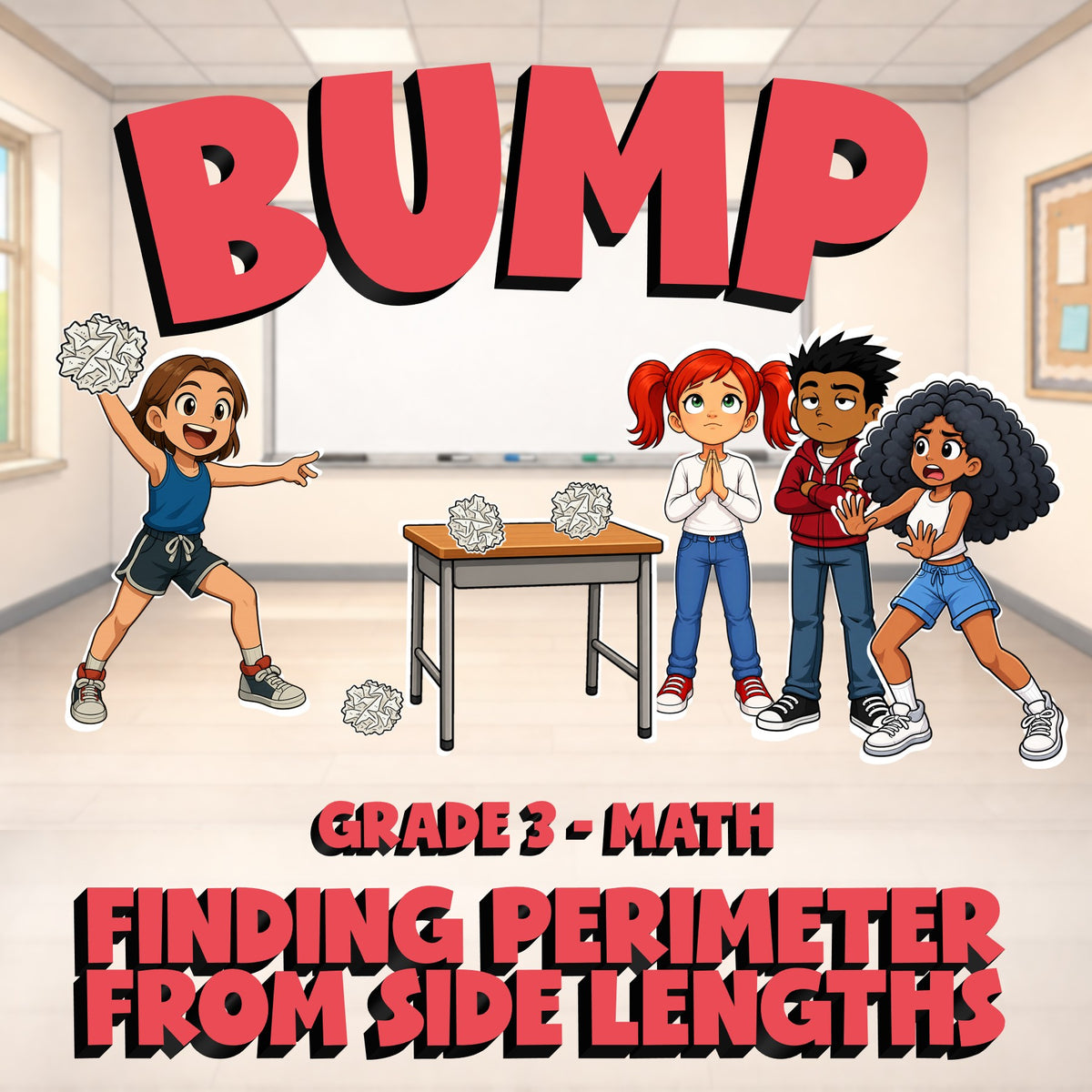 Finding Perimeter from Side Lengths BUMP Math Game - No Prep Grade 3 Review