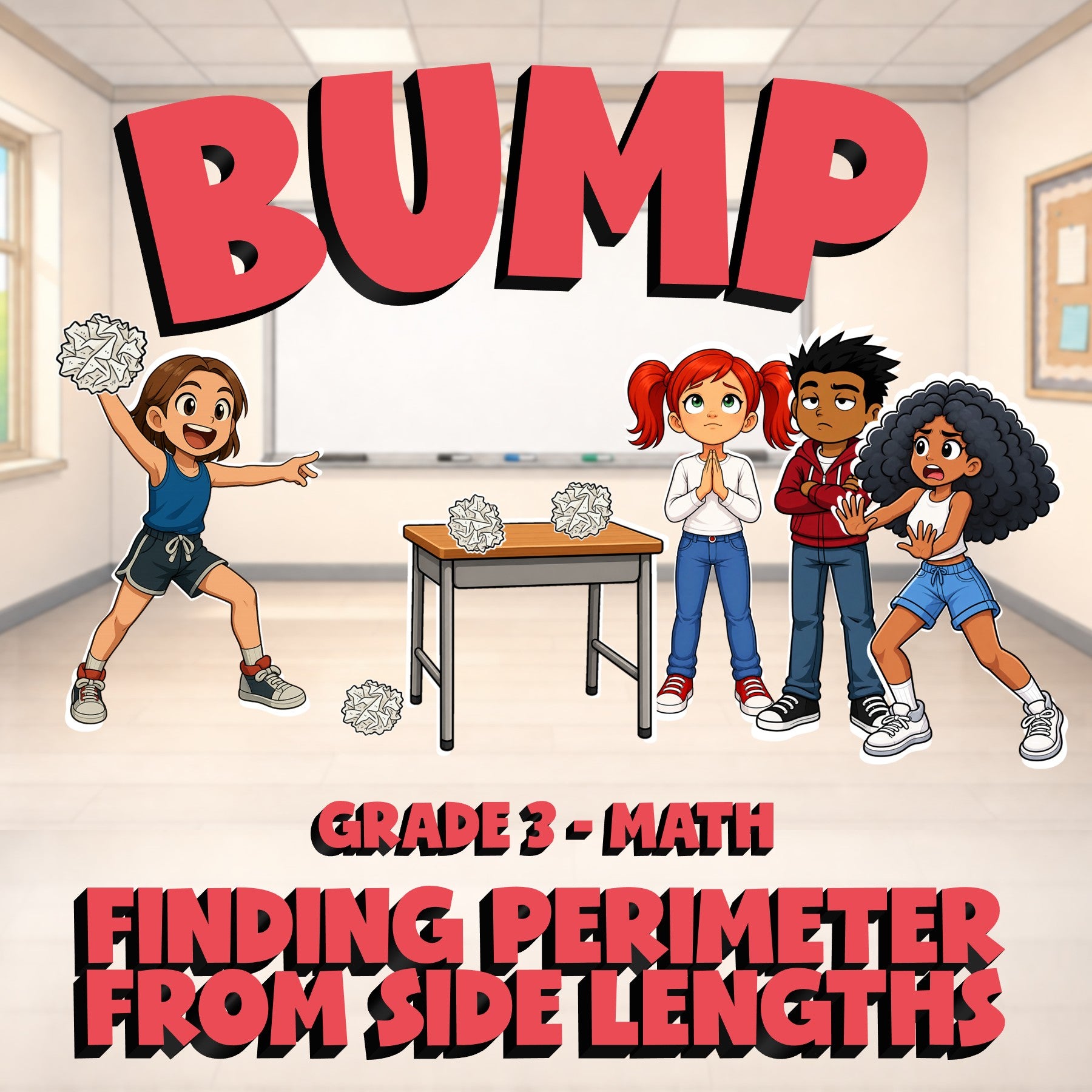 Finding Perimeter from Side Lengths BUMP Math Game - No Prep Grade 3 Review