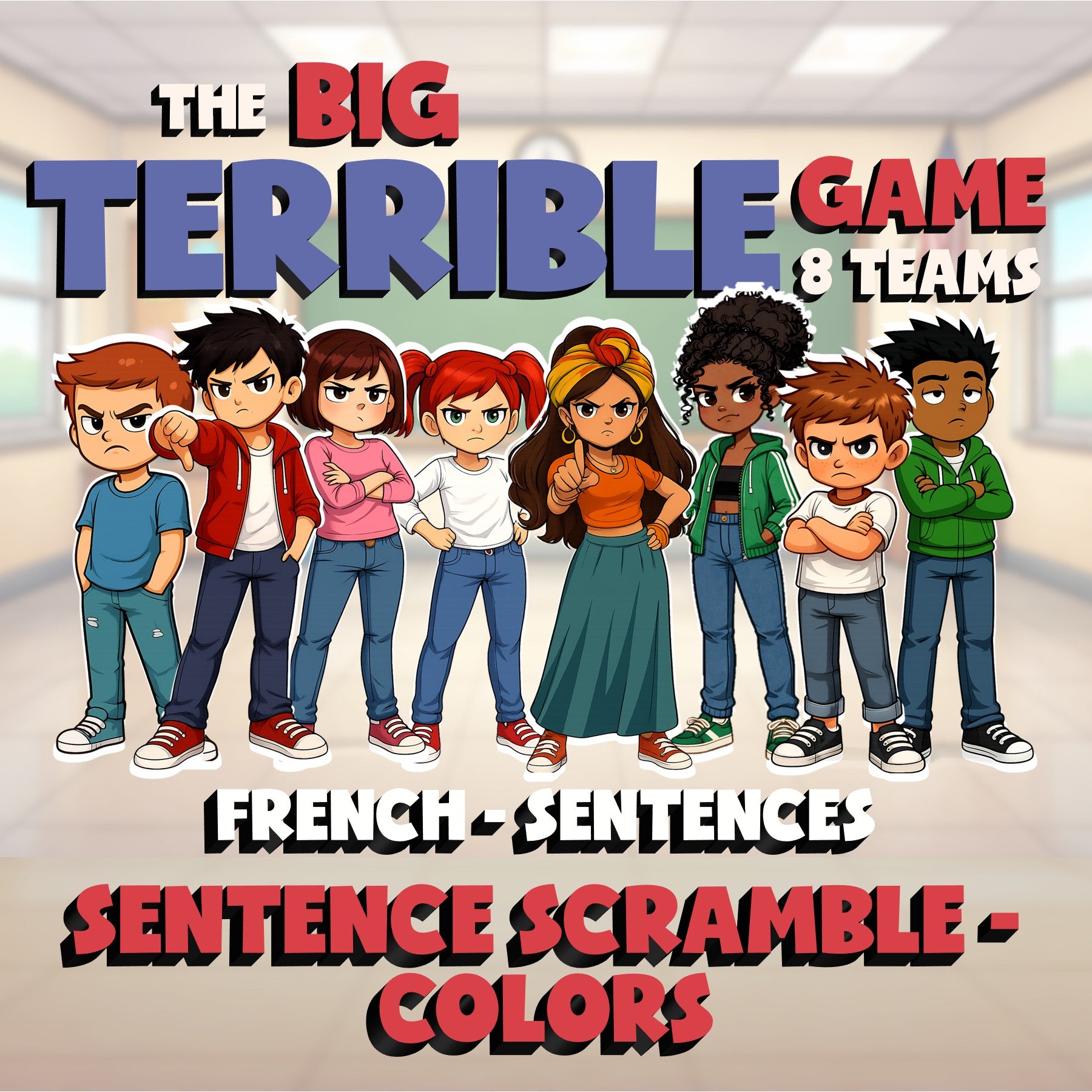 Sentence Scramble - Colors BIG TERRIBLE GAME - No Prep French Exercise Activity