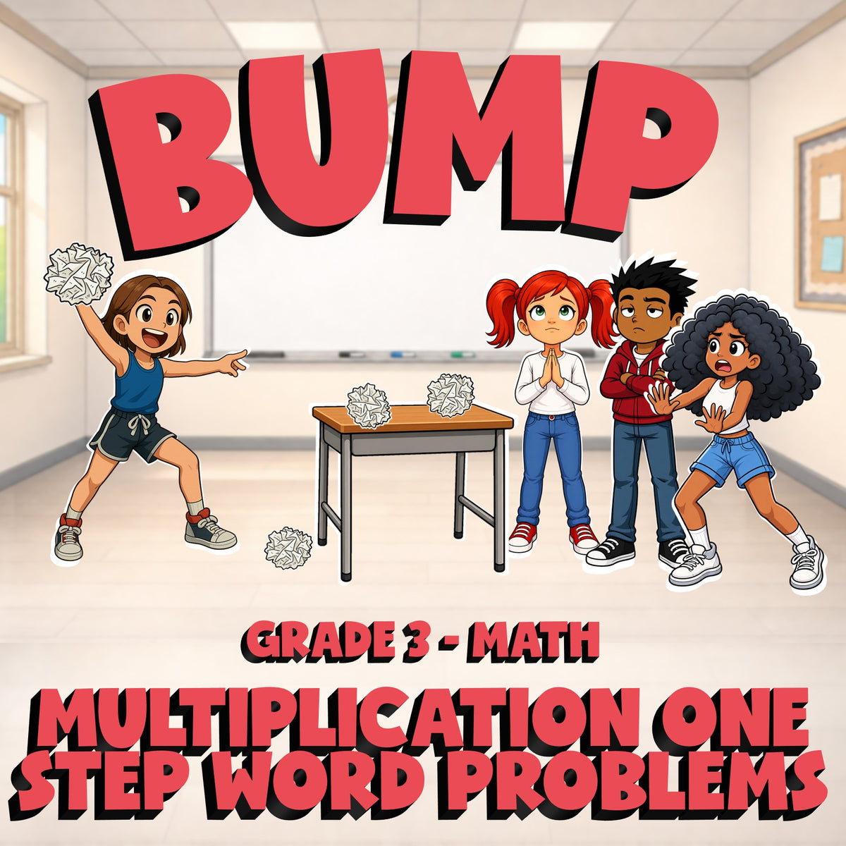 Multiplication One Step Word Problems BUMP Math Game - No Prep Grade 3 Review