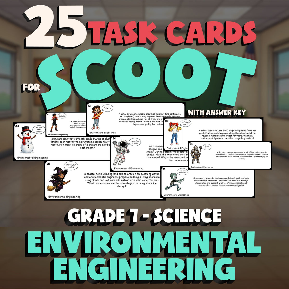 Environmental Engineering SCOOT TASK CARDS Science Game - No Prep Grade 7 Review