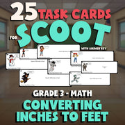 Converting Inches to Feet SCOOT TASK CARDS Math Game - No Prep Grade 3 Review