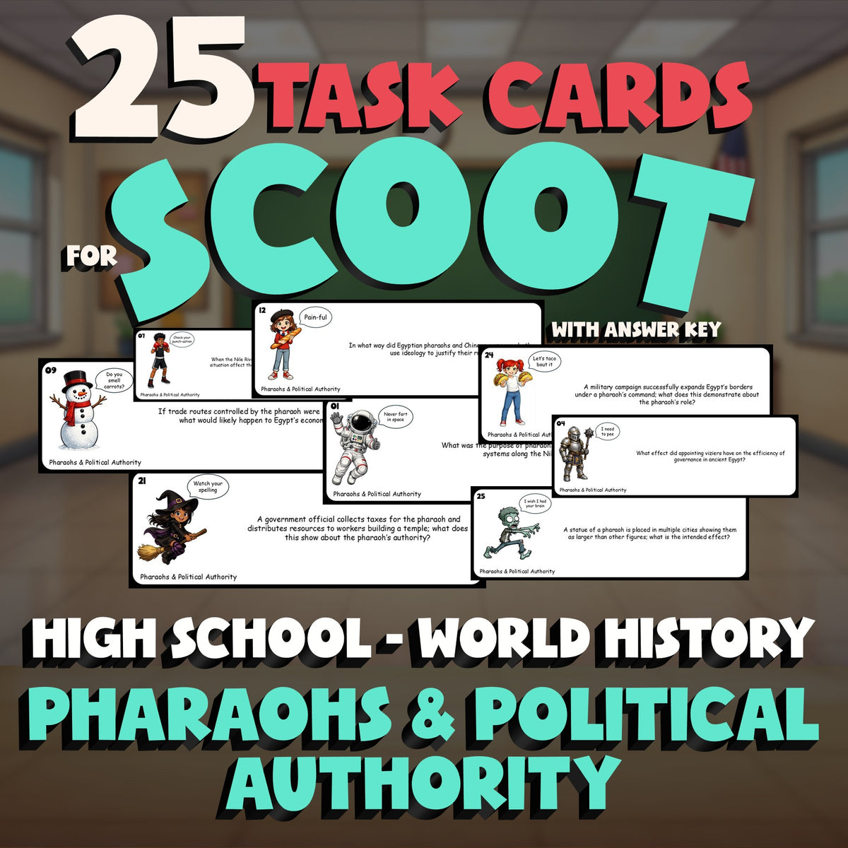 Pharaohs & Political Authority SCOOT TASK CARDS Game - No Prep World History