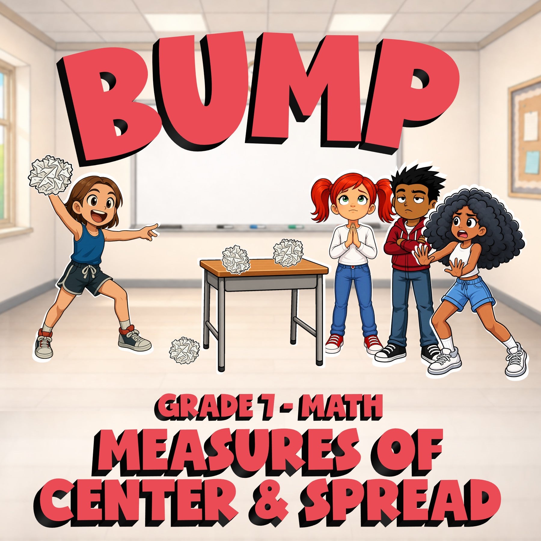 Measures of Center & Spread BUMP Math Game - No Prep Grade 7 Review Activity