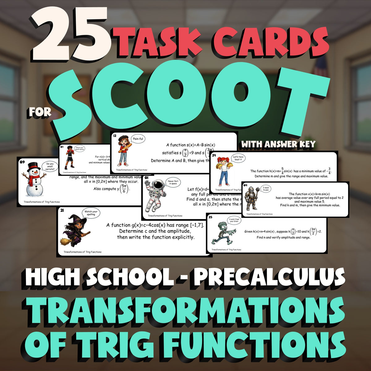 Transformations of Trig Functions SCOOT TASK CARDS Math Game - PreCalculus