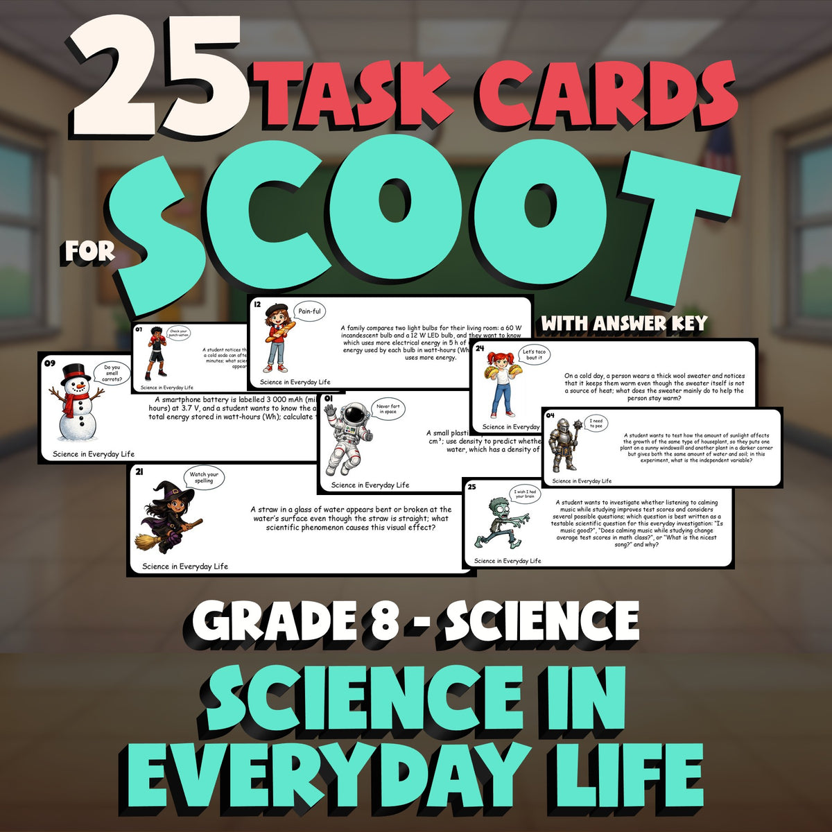 Science in Everyday Life SCOOT TASK CARDS Science Game - No Prep Grade 8 Review