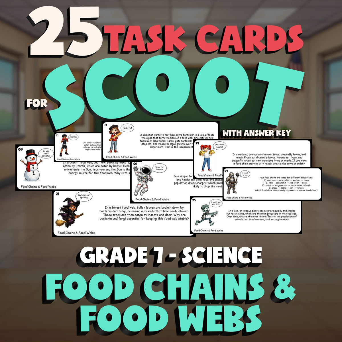 Food Chains & Food Webs SCOOT TASK CARDS Science Game - No Prep Grade 7 Review
