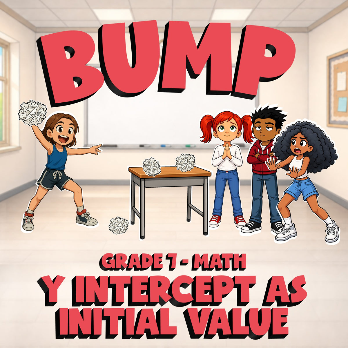 Y Intercept as Initial Value BUMP Math Game - No Prep Grade 7 Review Activity