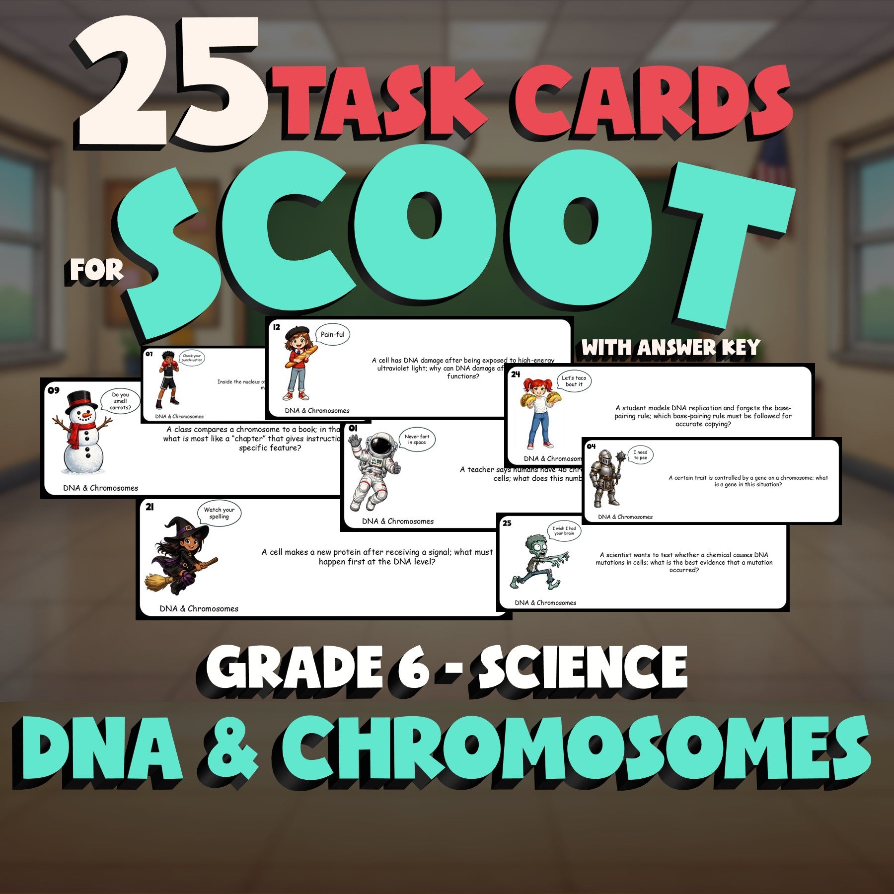 DNA & Chromosomes SCOOT TASK CARDS Science Game - No Prep Grade 6 Review