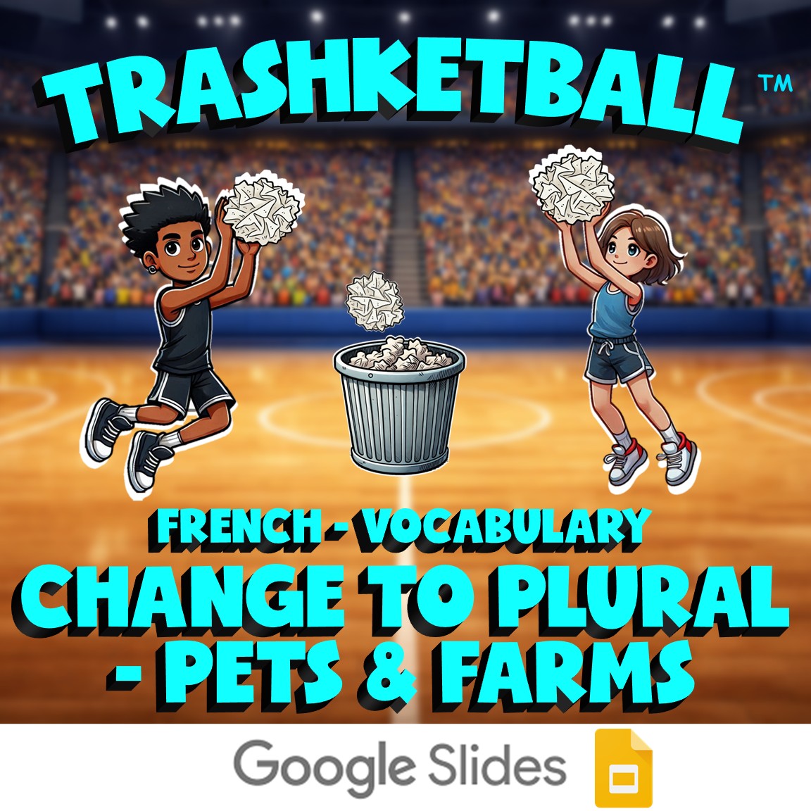 Change to Plural - Pets & Farms TRASHKETBALL French Game - No Prep Exercise