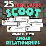 Angle Relationships SCOOT TASK CARDS Math Game - No Prep Grade 8 Review Activity