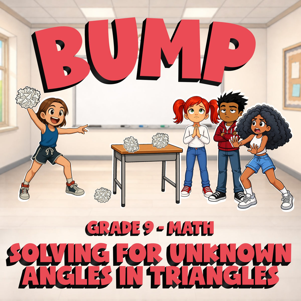 Solving for Unknown Angles in Triangles BUMP Math Game - No Prep Grade 9 Review
