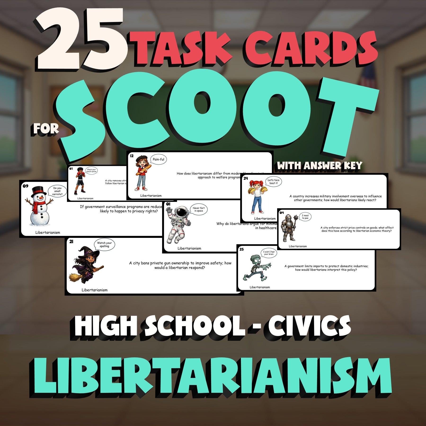 Libertarianism SCOOT TASK CARDS Civics Game - No Prep Review Activity