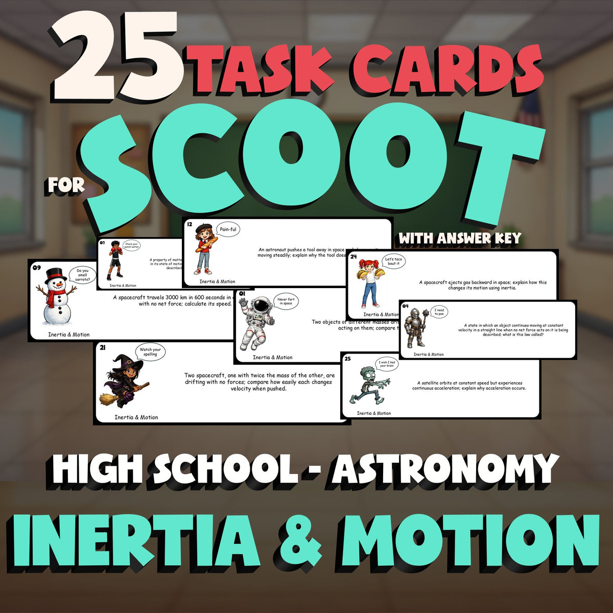 Inertia & Motion SCOOT TASK CARDS Science Game - No Prep Astronomy Review