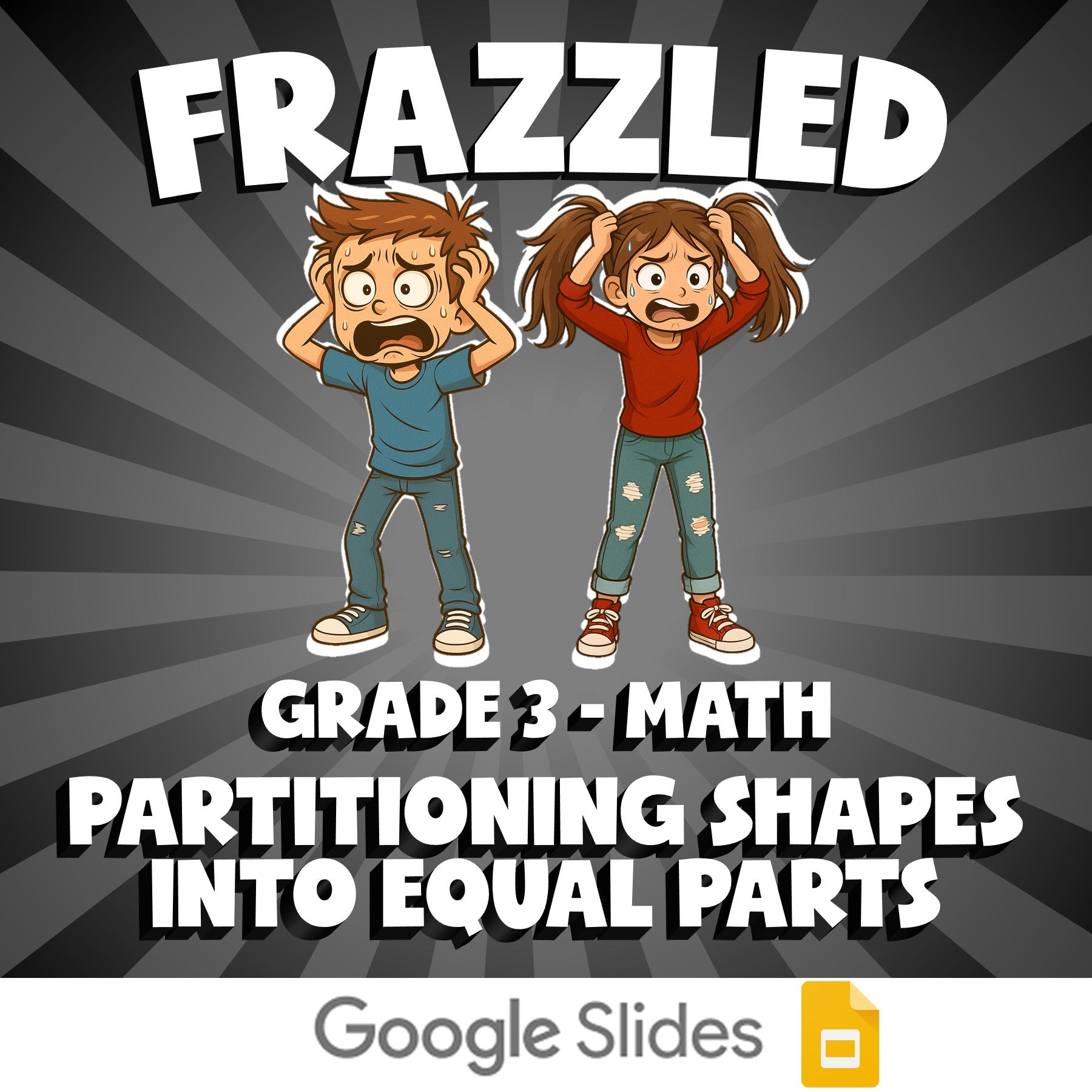 Partitioning Shapes into Equal Parts FRAZZLED Math Game - No Prep Grade 3 Review