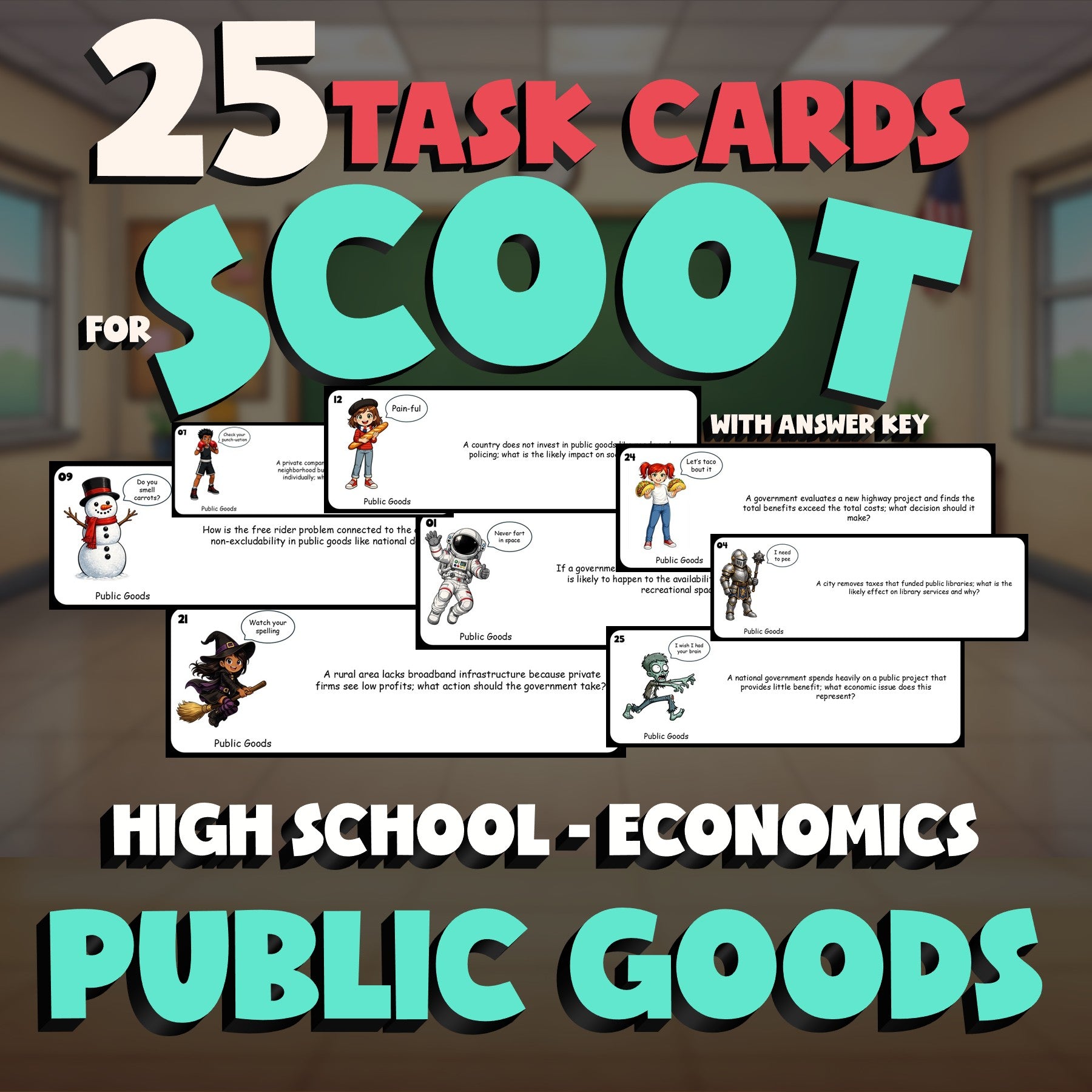 Public Goods SCOOT TASK CARDS Economics Game - No Prep Review Activity