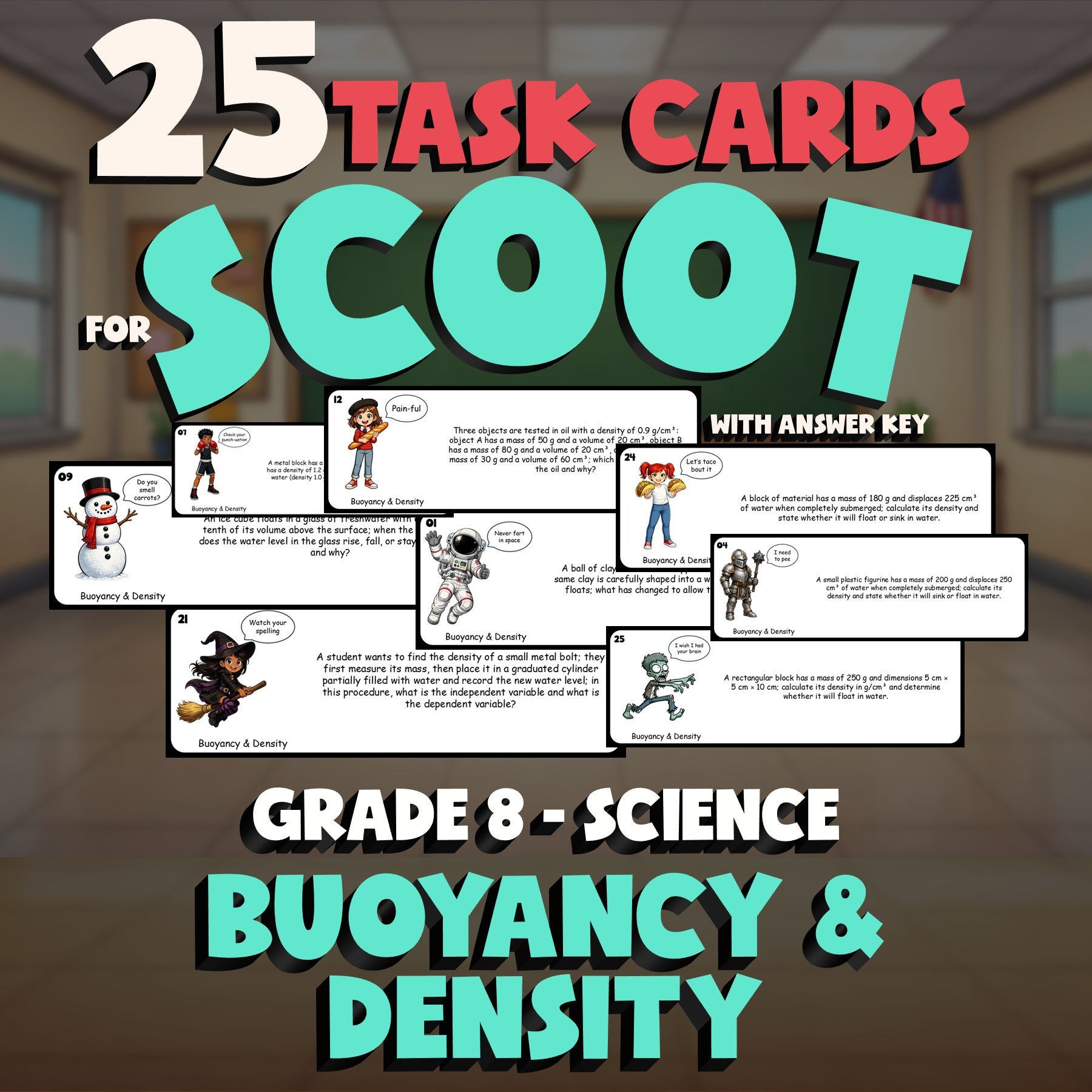 Buoyancy & Density SCOOT TASK CARDS Science Game - No Prep Grade 8 Review