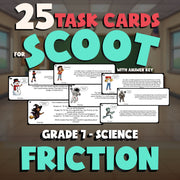 Friction SCOOT TASK CARDS Science Game - No Prep Grade 7 Review Activity