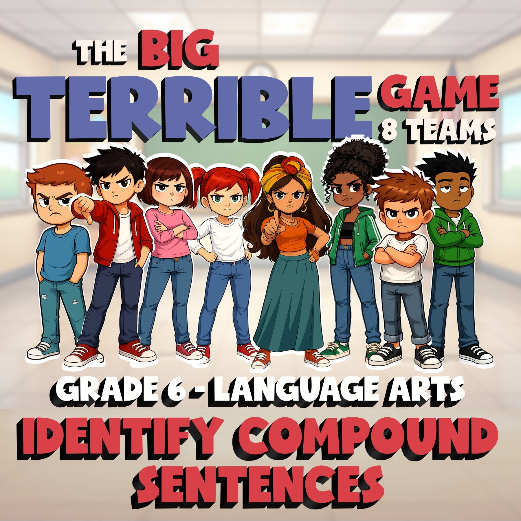 Identify Compound Sentences BIG TERRIBLE GAME - No Prep Grade 6 ELA Review