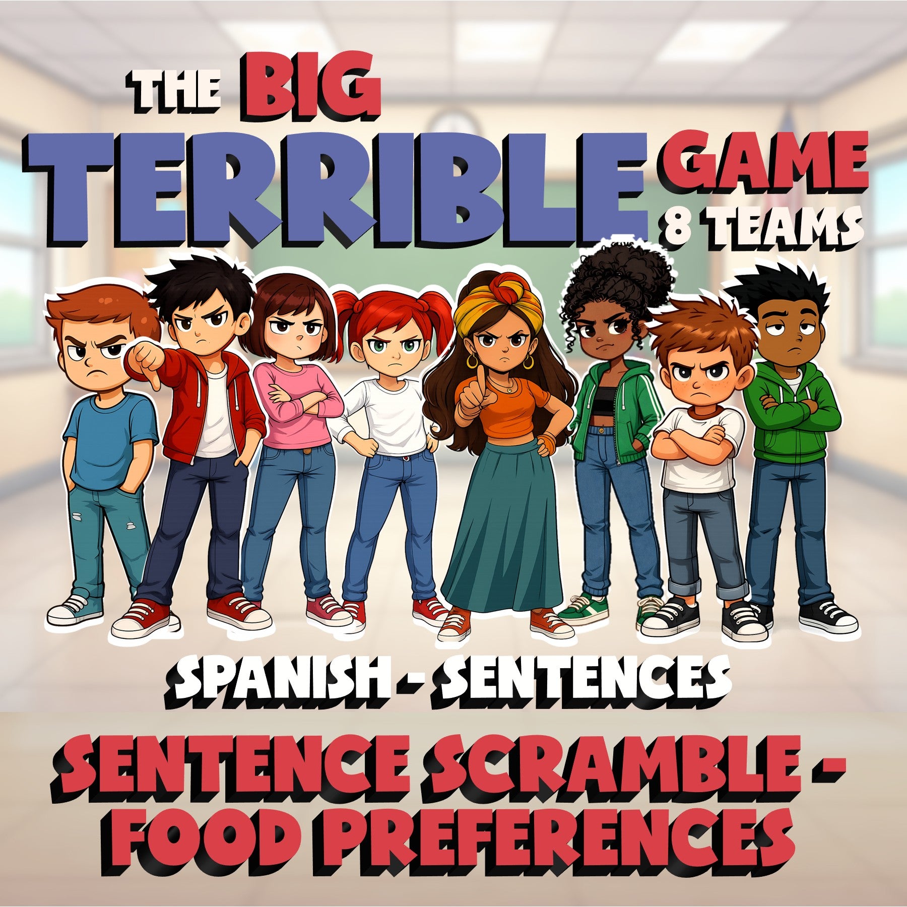 Sentence Scramble - Food Preferences BIG TERRIBLE GAME - Spanish Exercise