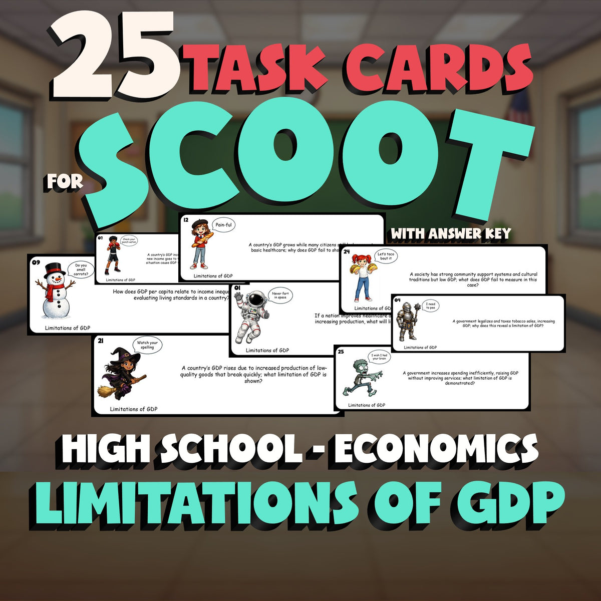 Limitations of GDP SCOOT TASK CARDS Economics Game - No Prep Review Activity