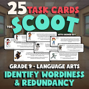 Identify Wordiness & Redundancy SCOOT TASK CARDS ELA Game - No Prep Grade 9