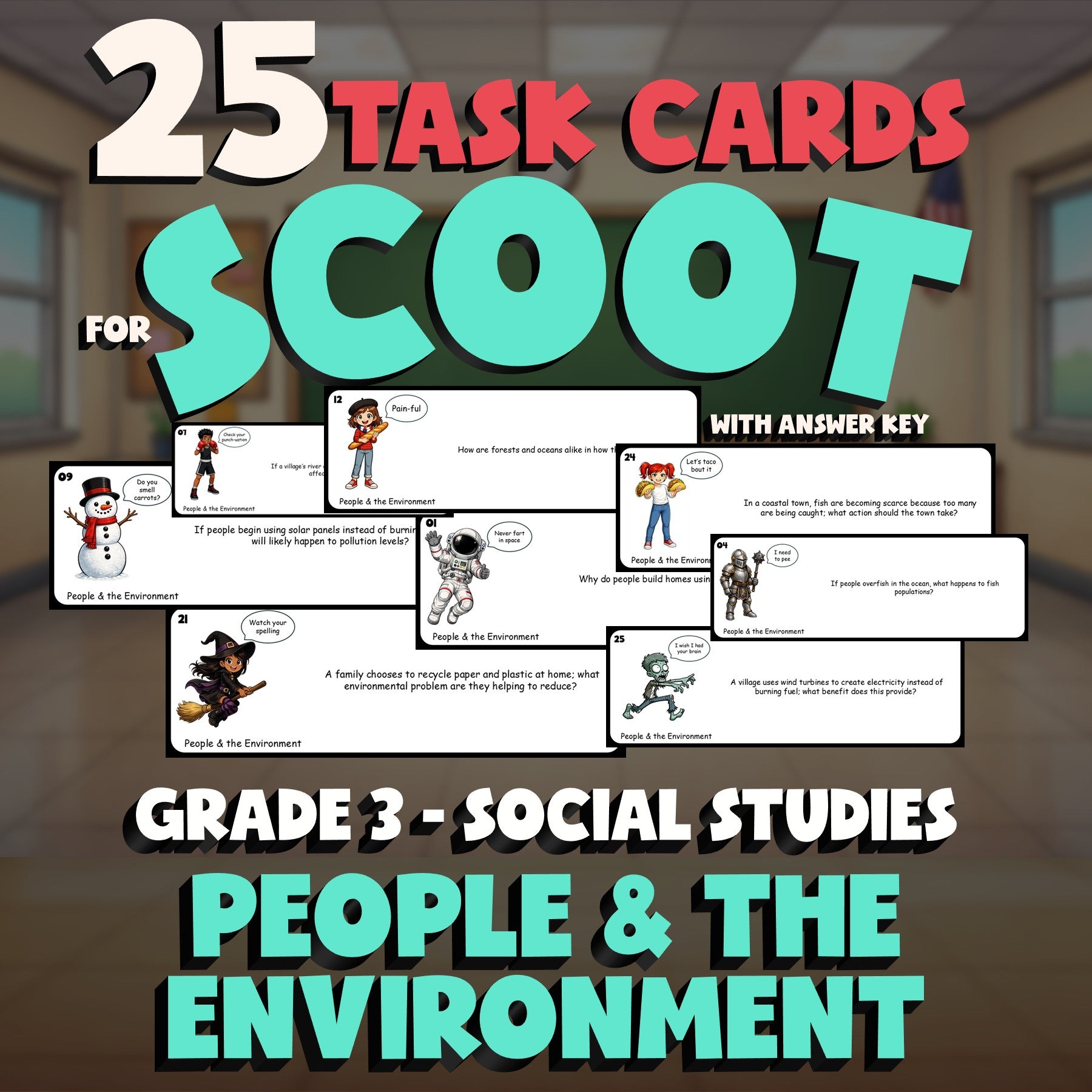 People & the Environment SCOOT TASK CARDS Socials Game - No Prep Grade 3 Review