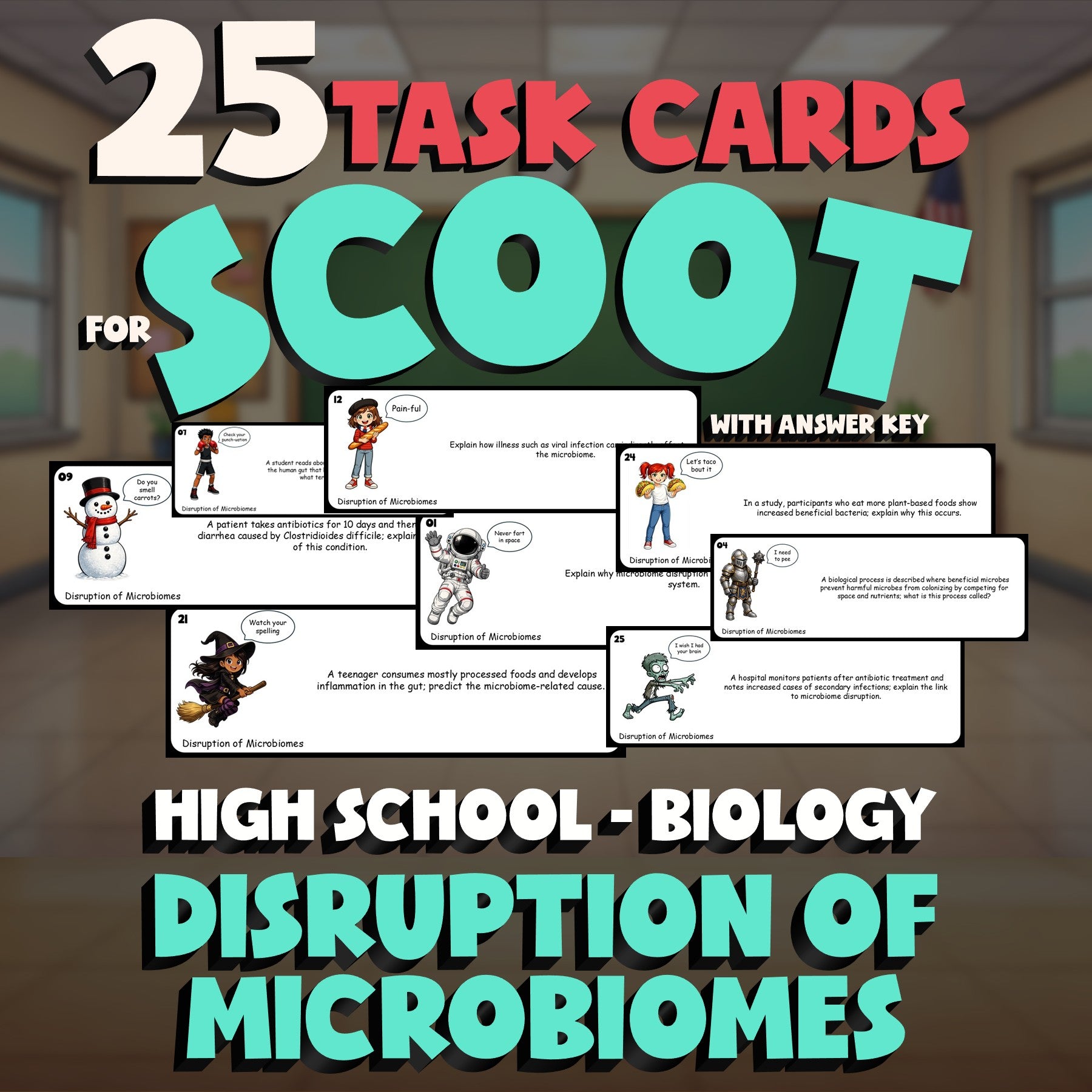 Disruption of Microbiomes SCOOT TASK CARDS Science Game - No Prep Biology Review