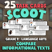 Compare Informational Texts SCOOT TASK CARDS ELA Game - No Prep Grade 9 Review