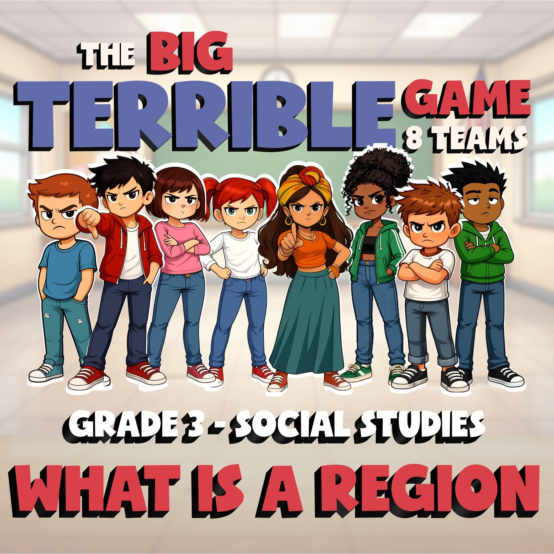 What Is a Region BIG TERRIBLE GAME - No Prep Grade 3 Socials Review Activity