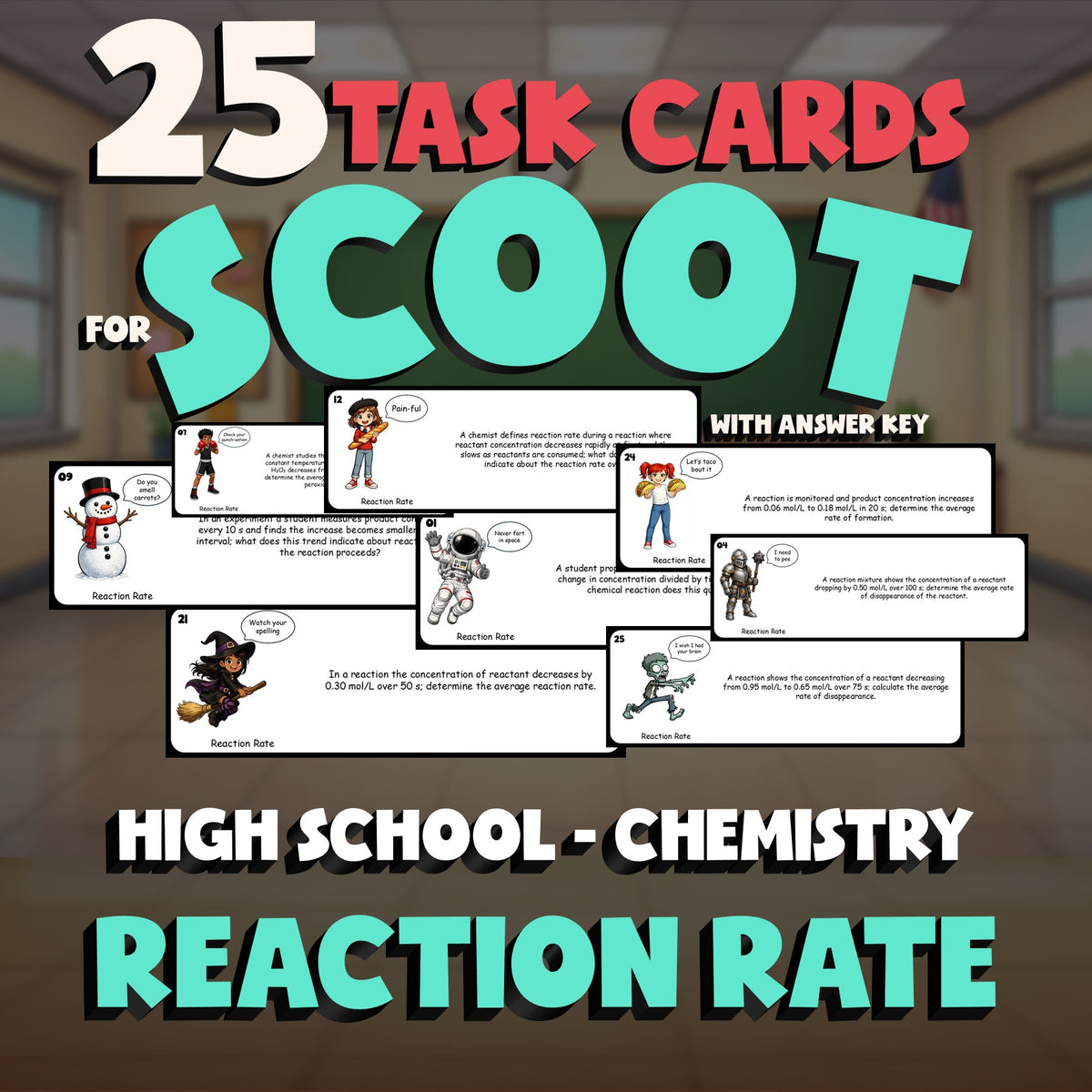 Reaction Rate SCOOT TASK CARDS Science Game - No Prep Chemistry Review Activity