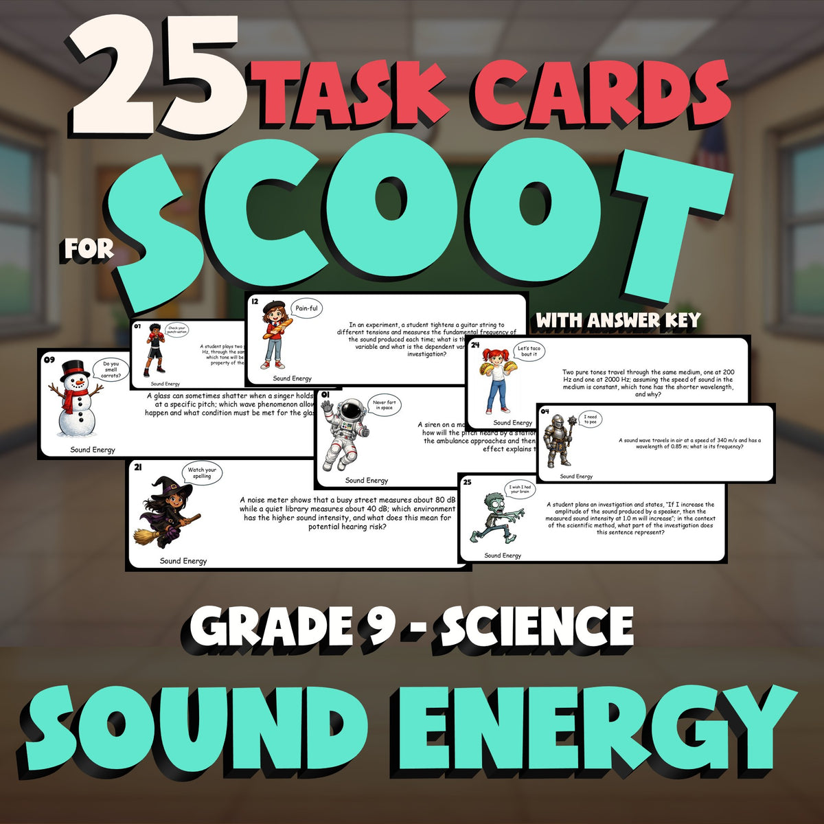 Sound Energy SCOOT TASK CARDS Science Game - No Prep Grade 9 Review Activity