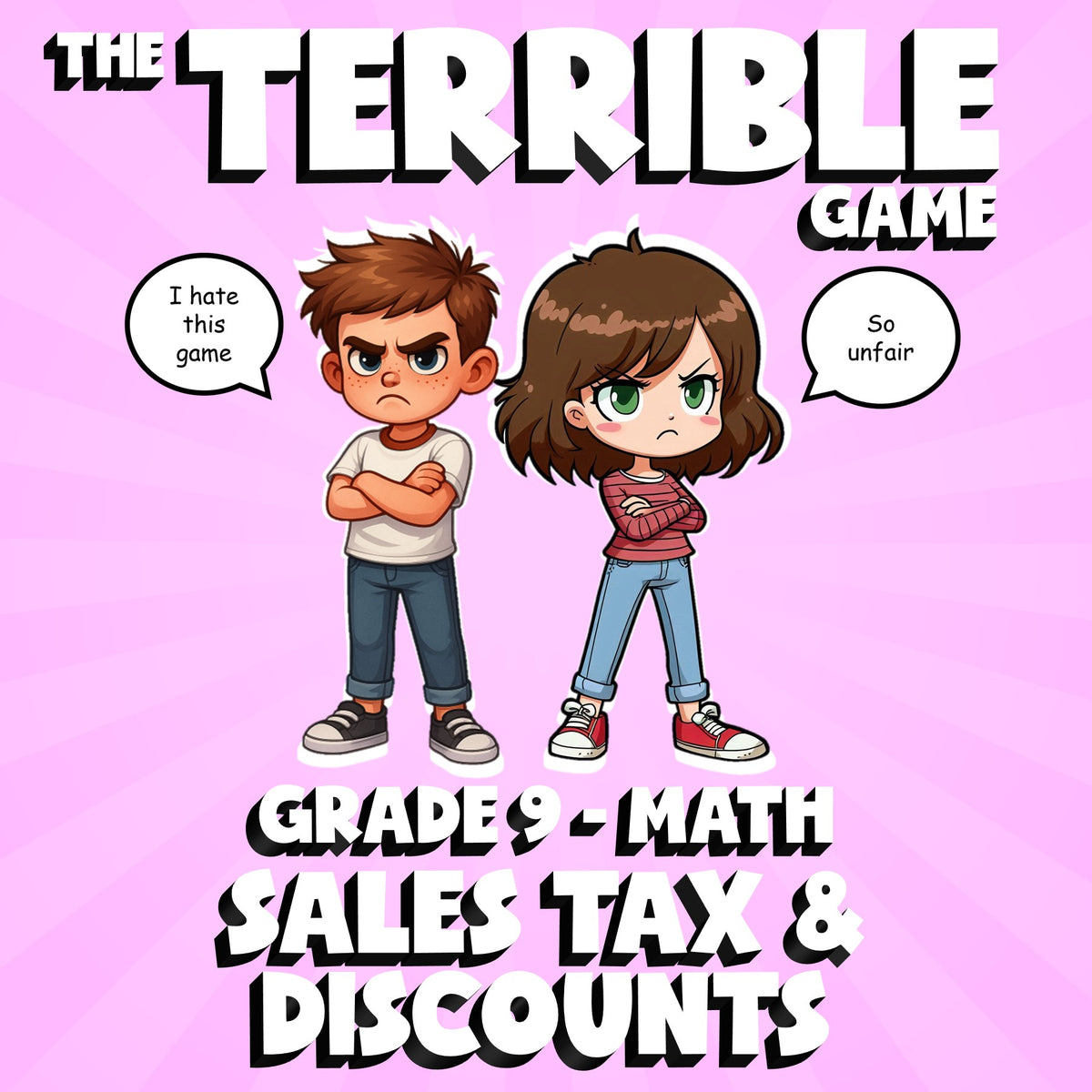 Sales Tax & Discounts THE TERRIBLE GAME - No Prep Grade 9 Math Review Activity