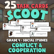 Conflict & Cooperation SCOOT TASK CARDS Socials Game - No Prep Grade 4 Review