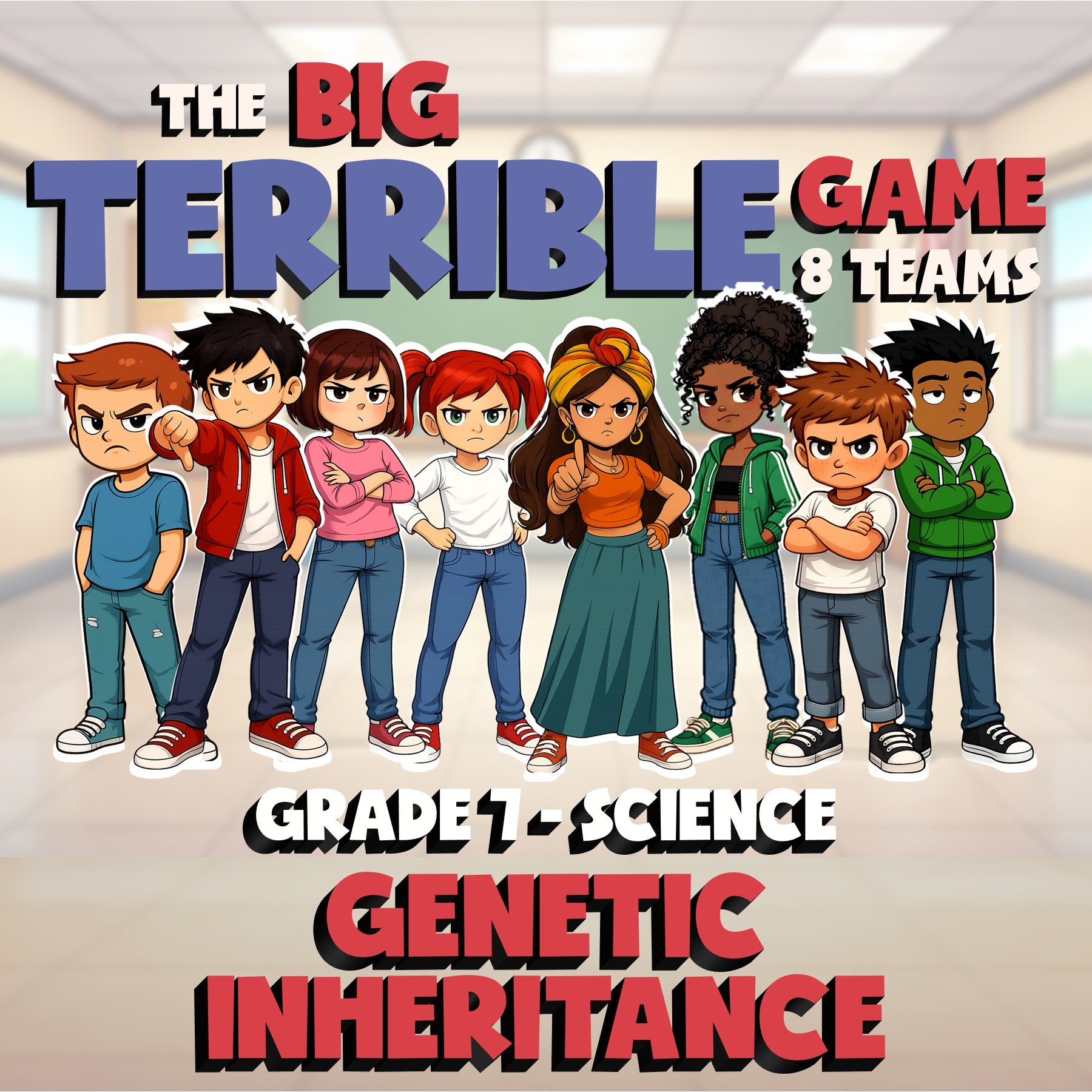 Genetic Inheritance BIG TERRIBLE GAME - No Prep Grade 7 Science Review Activity