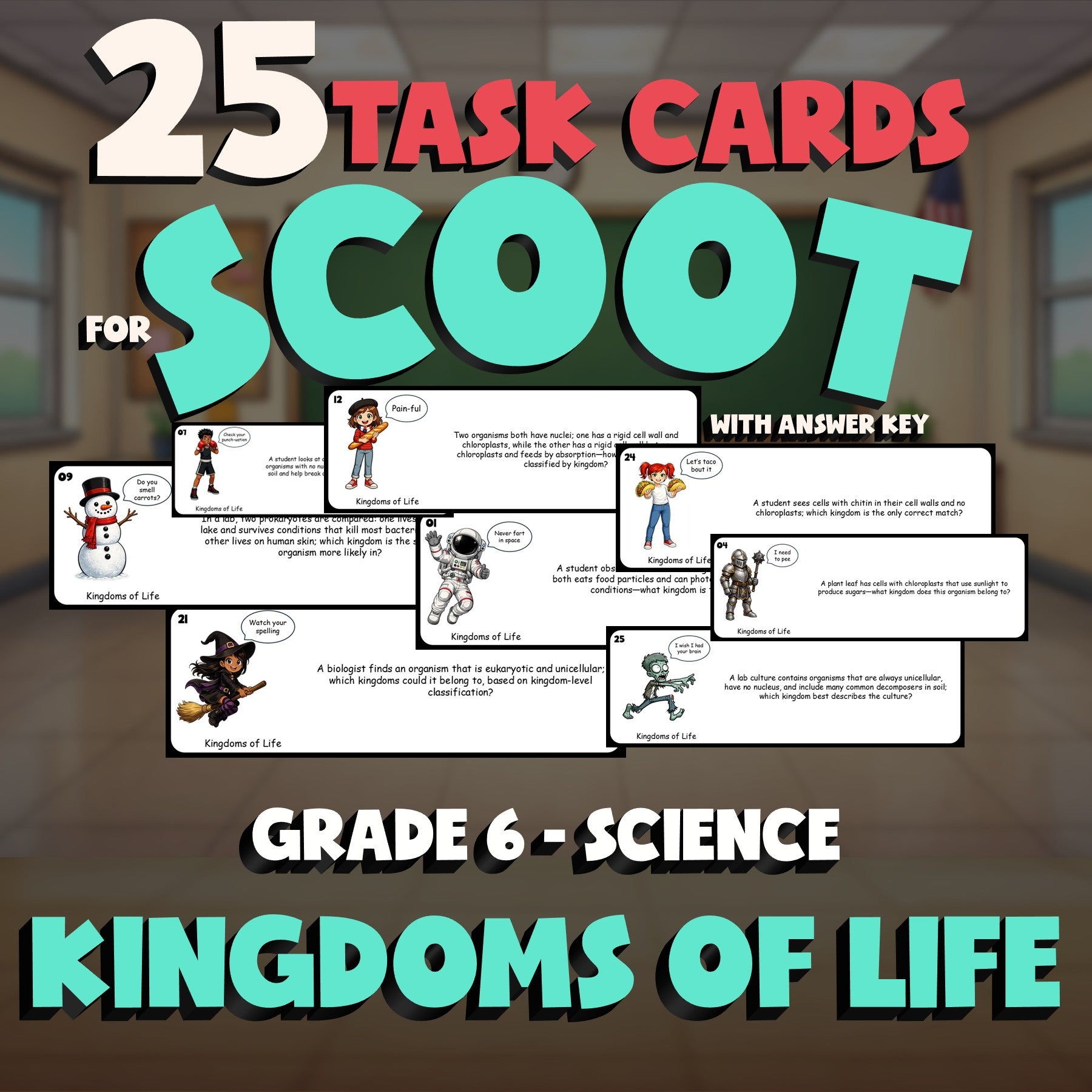 Kingdoms of Life SCOOT TASK CARDS Science Game - No Prep Grade 6 Review Activity