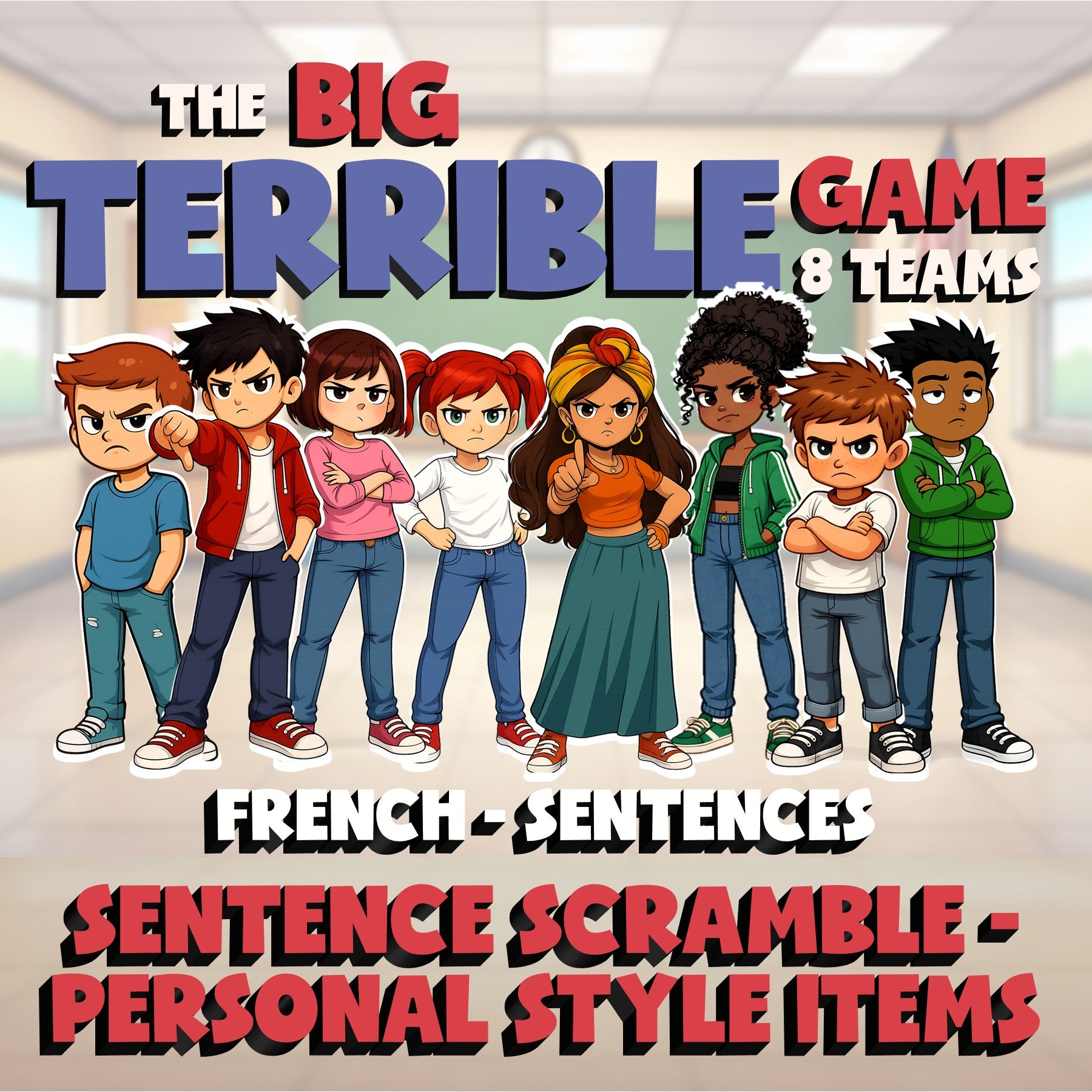 Sentence Scramble - Personal Style Items BIG TERRIBLE GAME - French Exercise