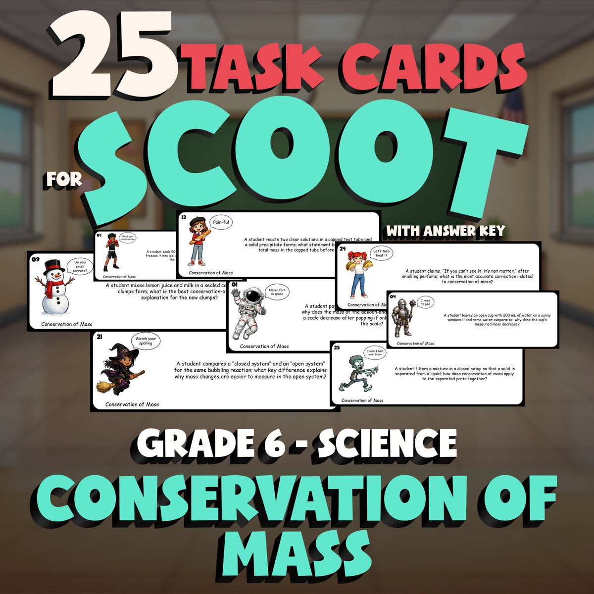 Conservation of Mass SCOOT TASK CARDS Science Game - No Prep Grade 6 Review