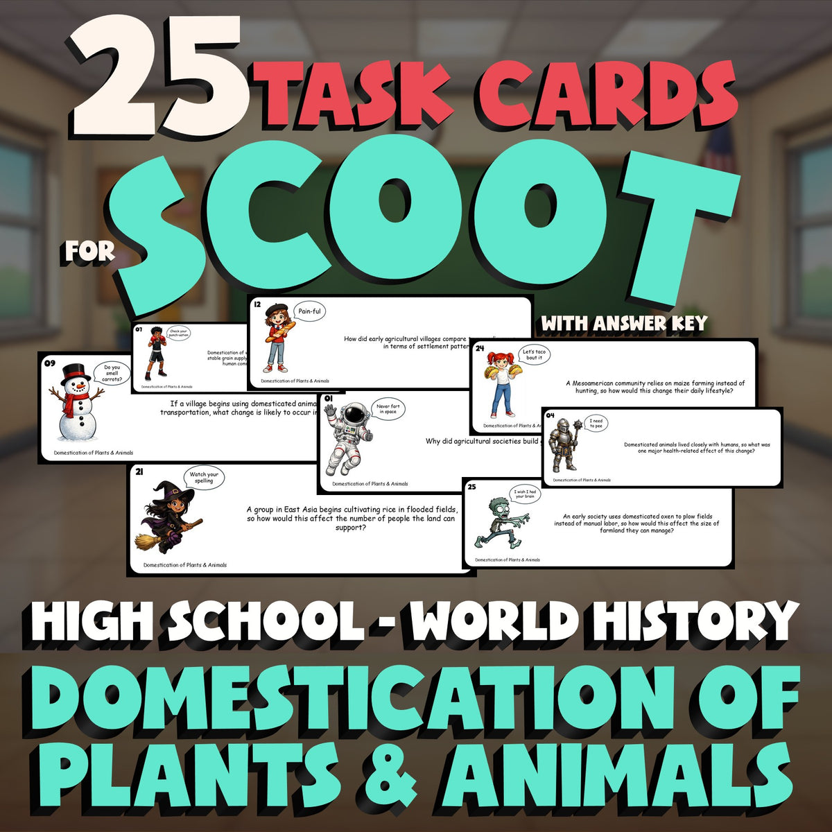 Domestication of Plants & Animals SCOOT TASK CARDS Game - No Prep World History