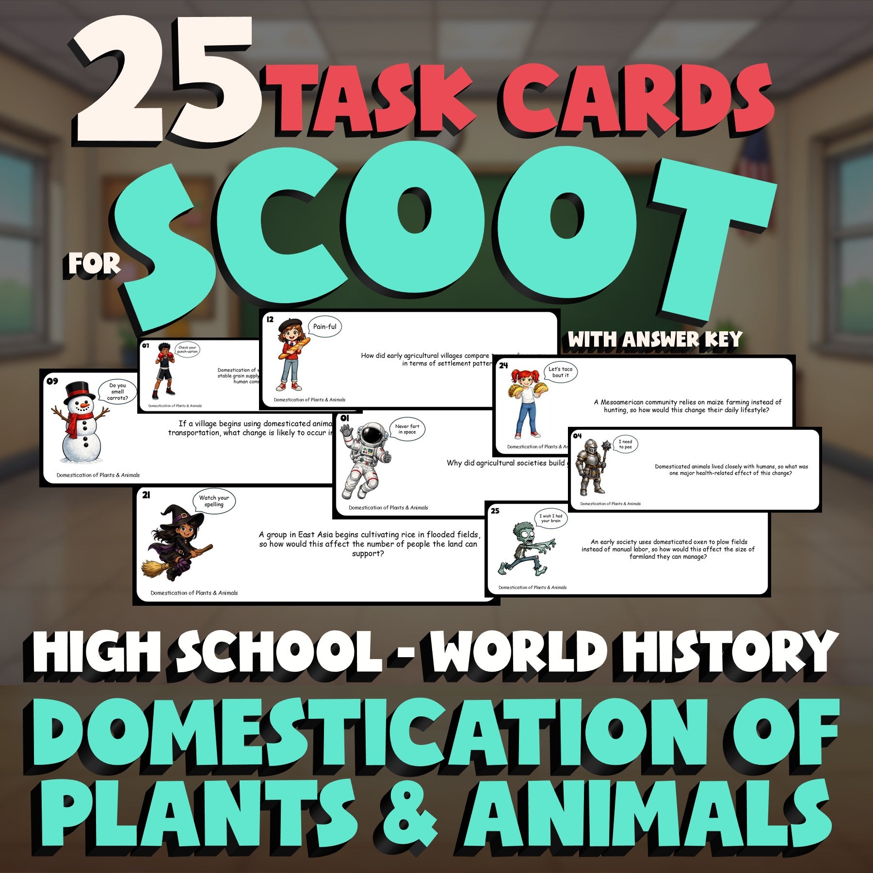 Domestication of Plants & Animals SCOOT TASK CARDS Game - No Prep World History