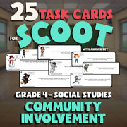 Community Involvement SCOOT TASK CARDS Socials Game - No Prep Grade 4 Review