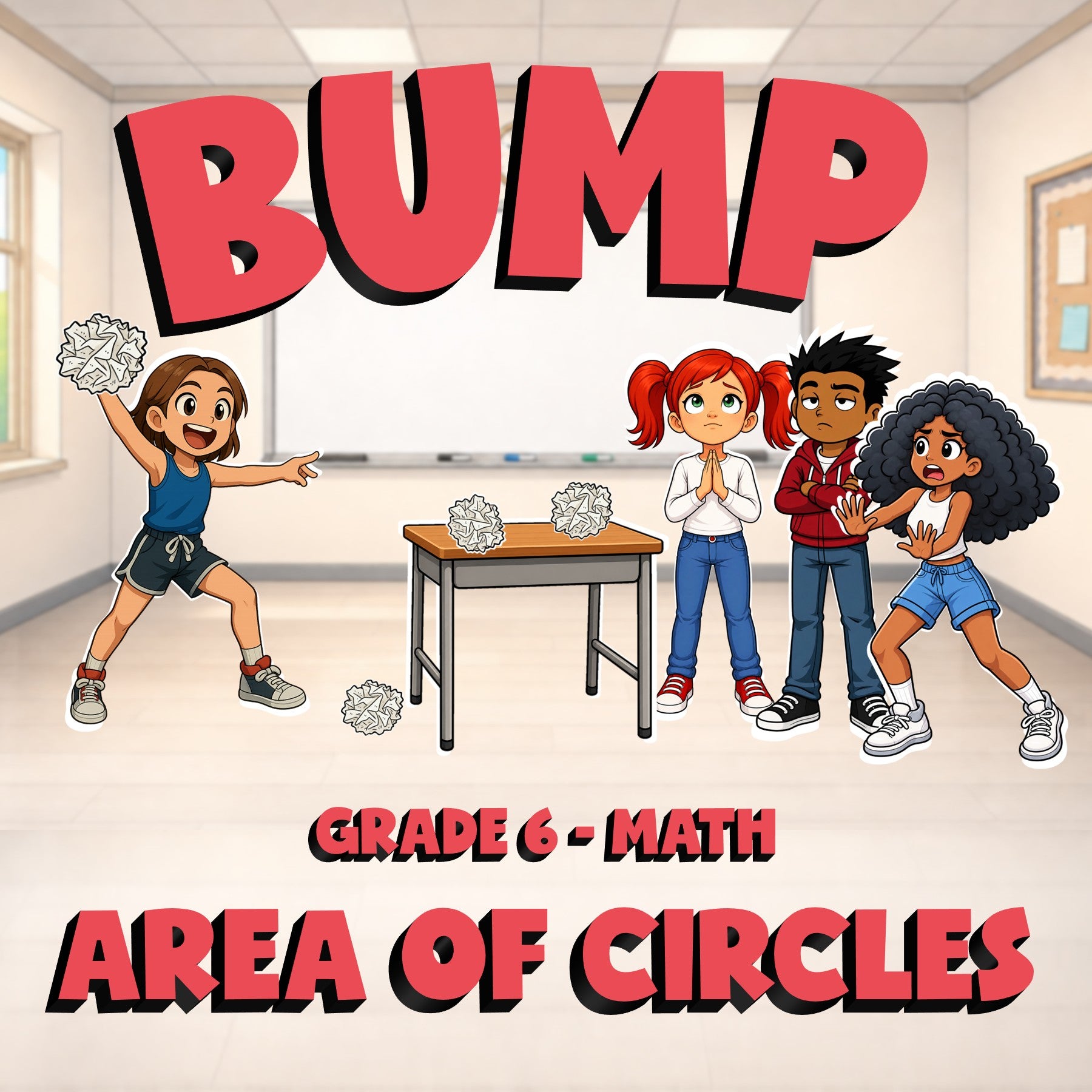 Area of Circles BUMP Math Game - No Prep Grade 6 Review Activity