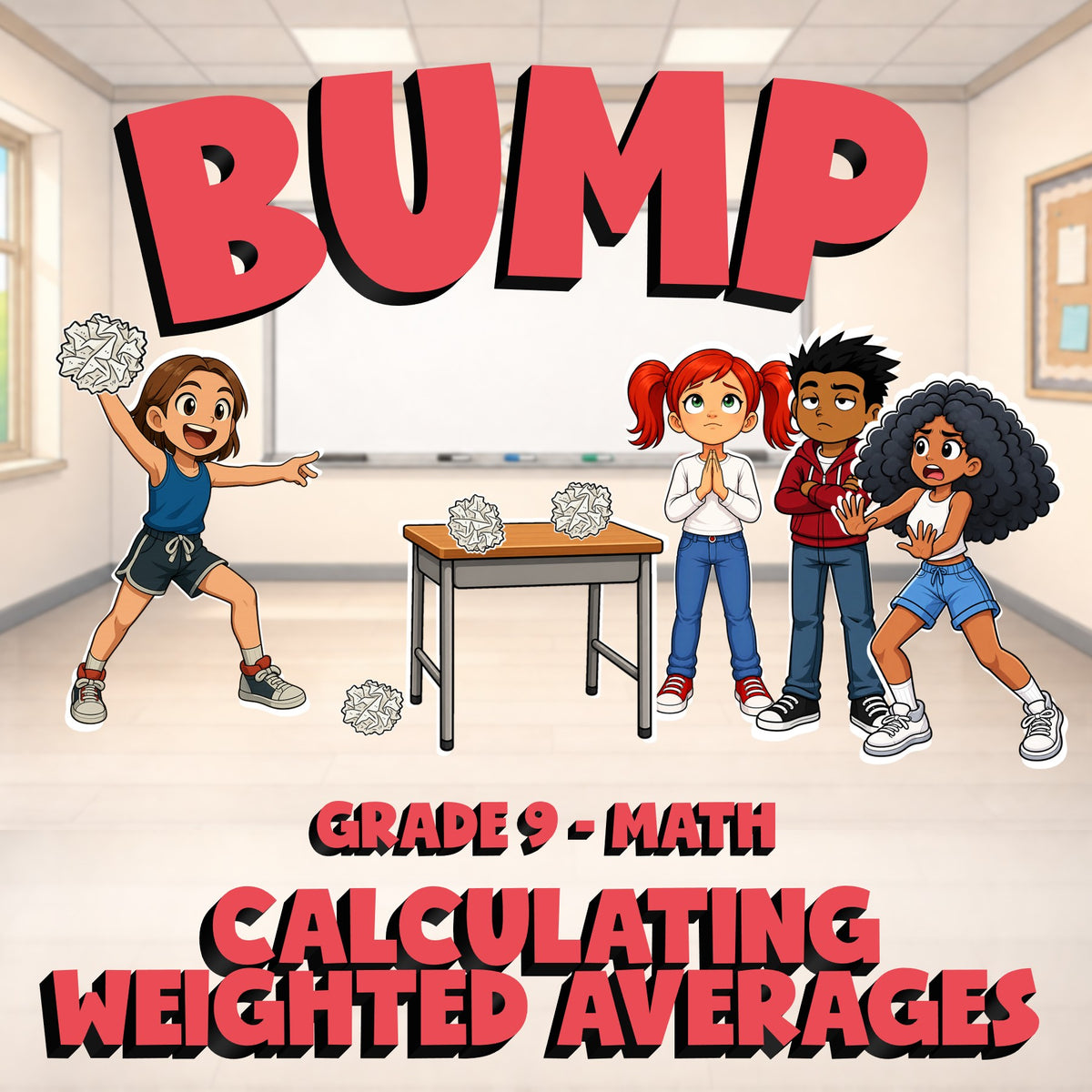 Calculating Weighted Averages BUMP Math Game - No Prep Grade 9 Review Activity