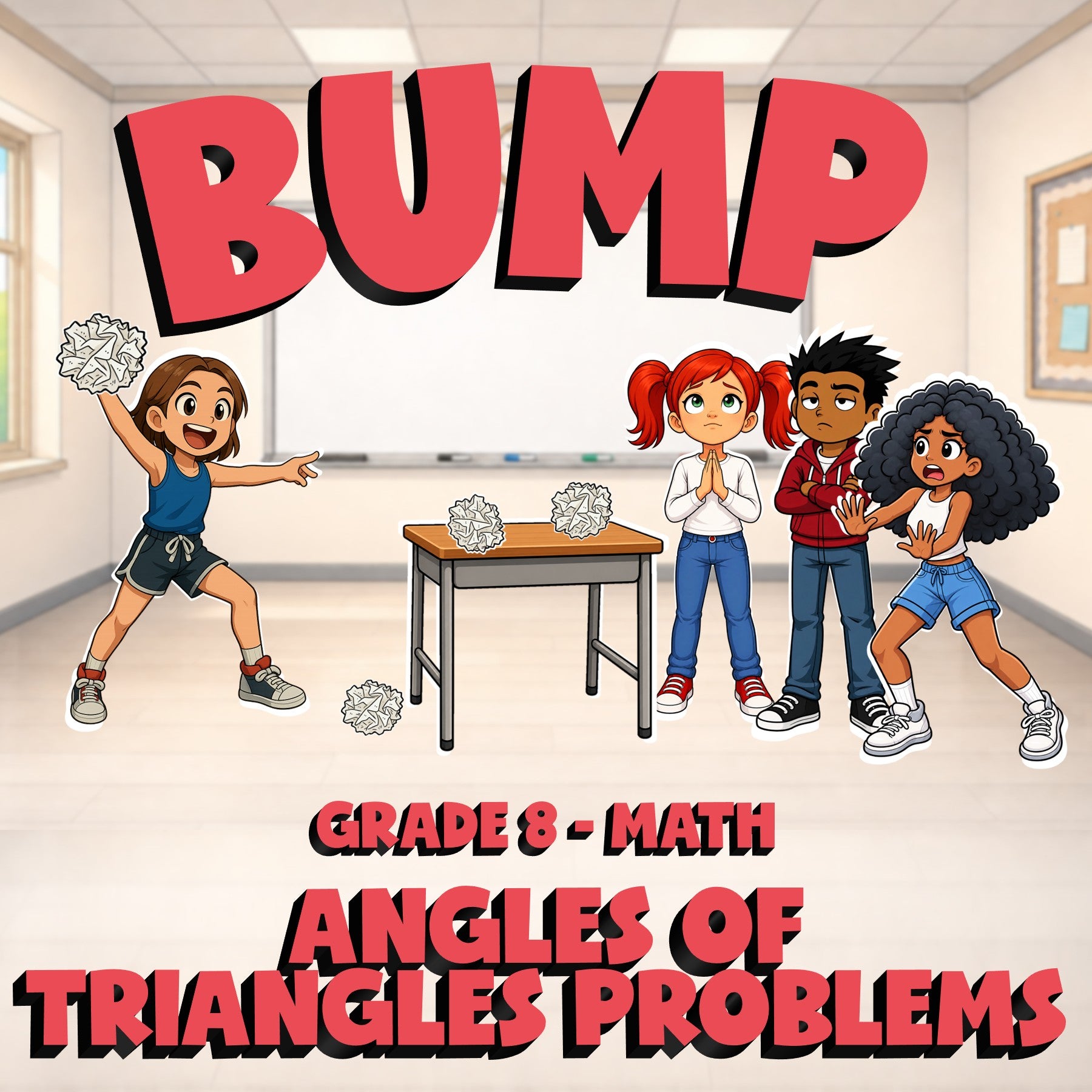Angles of Triangles Problems BUMP Math Game - No Prep Grade 8 Review Activity