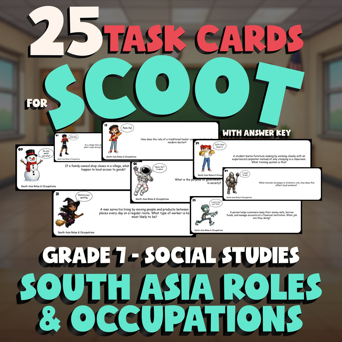 South Asia Roles & Occupations SCOOT TASK CARDS Socials Game - No Prep Grade 7